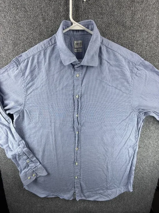 Armani Collezioni Modern Check Large Blue Mens Button Up Shirt Italian Spread - Picture 2 of 15